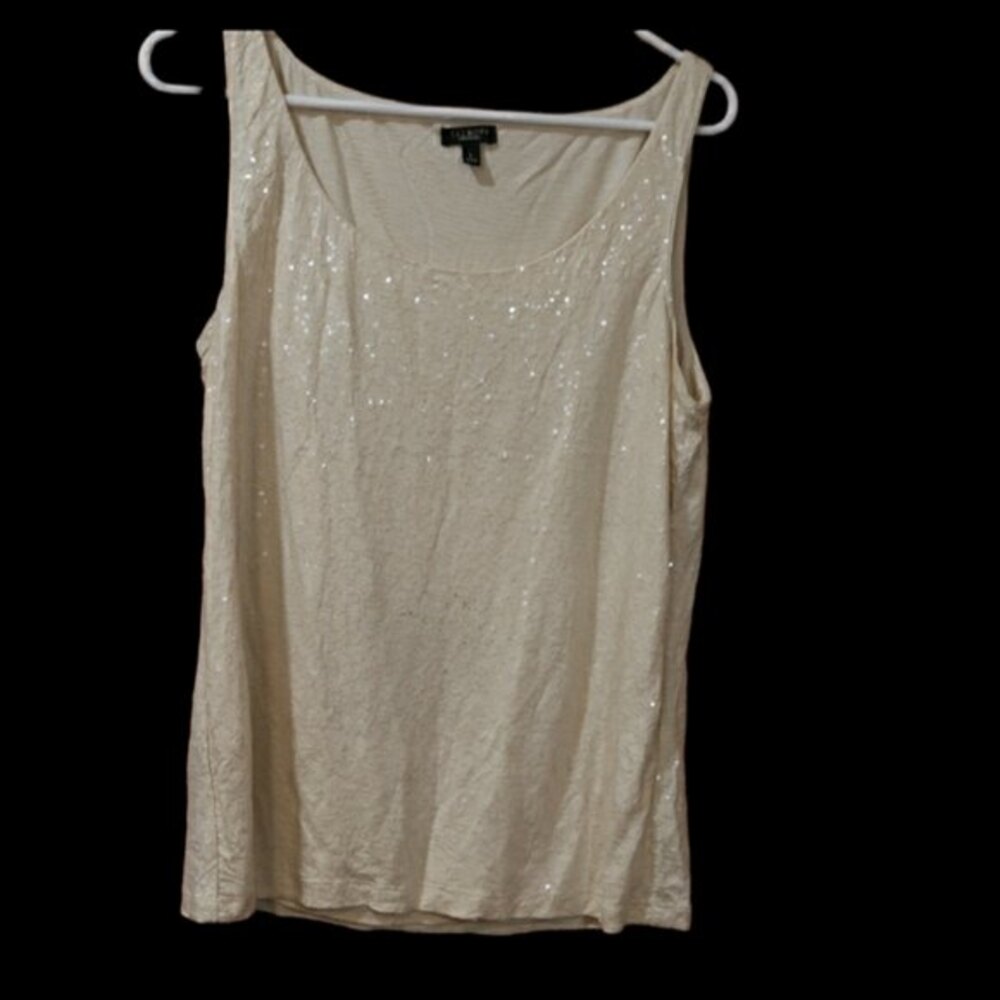 Talbots White Sequin Embellished Tank Top Sparkly Summer Layer Large
